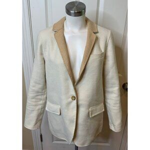 J. Crew Cream Wool Blend Single Button Closure Blazer Jacket, Size 4